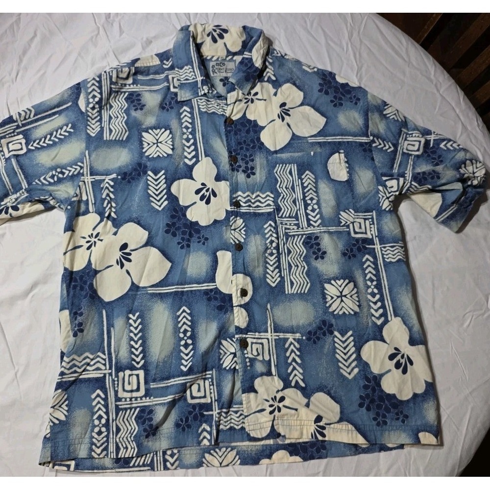 Point Zero vintage y2k surf short‎ sleeve button-up shirt Blue Hawaiian size XL